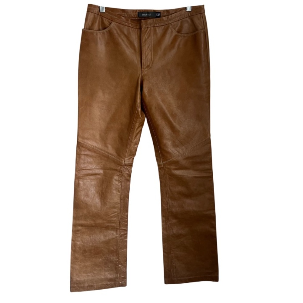 Brown Leather Straight-Leg Pants by H&M